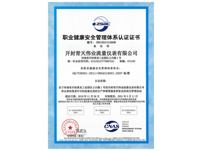 職業(yè)健康安全管理體系認(rèn)證證書(shū)